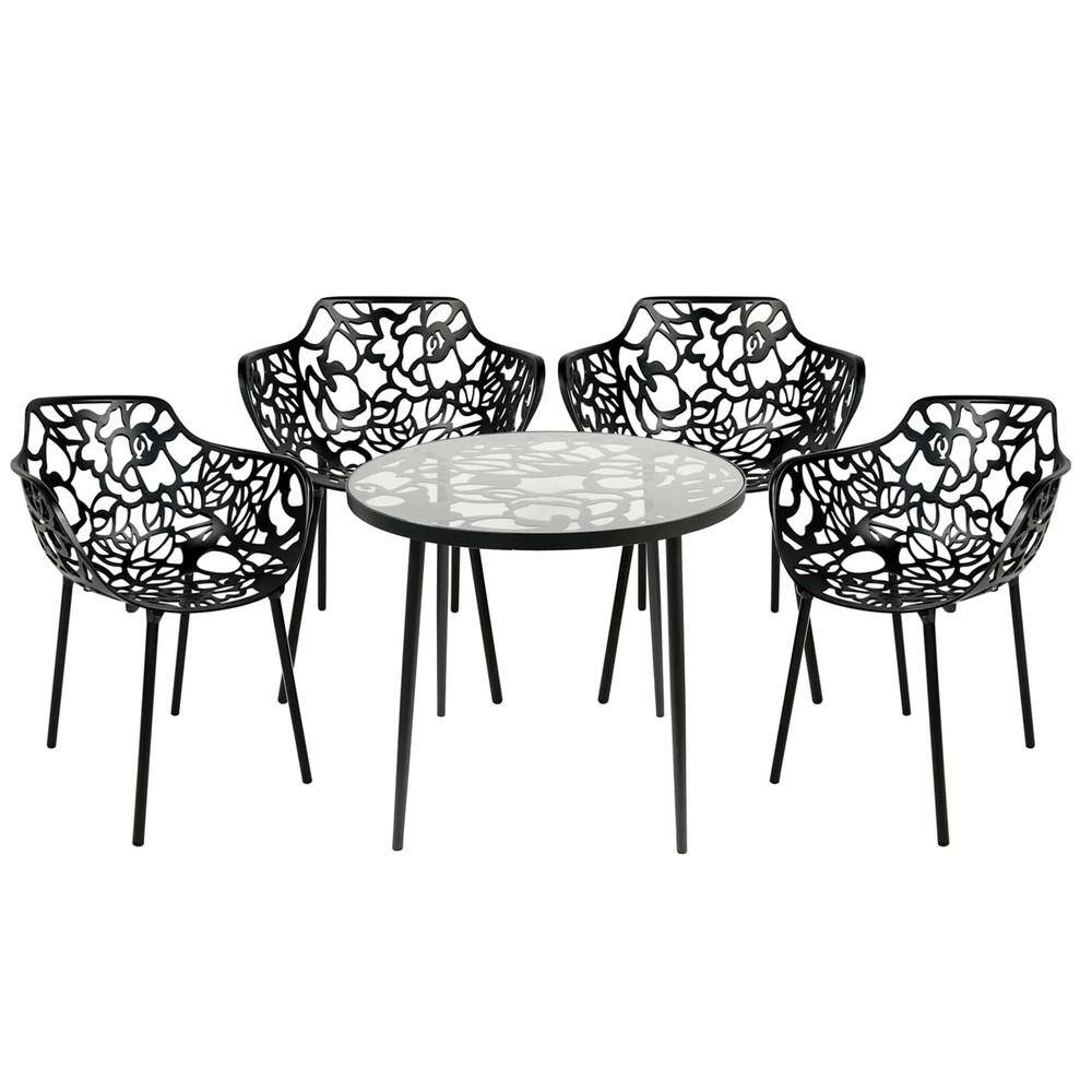 Devon Black Aluminum 5-Piece Outdoor Dining Set with Glass Top