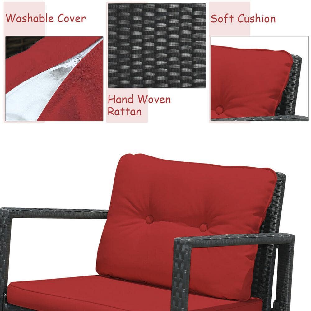 Red Cushioned Black Steel Rocking Armchairs with Glass Table Set