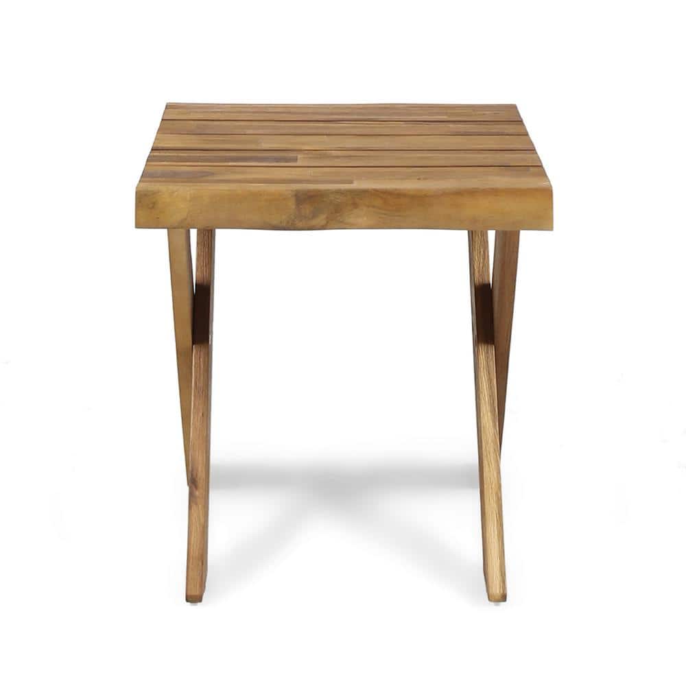 Sandblasted Teak Acacia Wood Cross Base Side Table