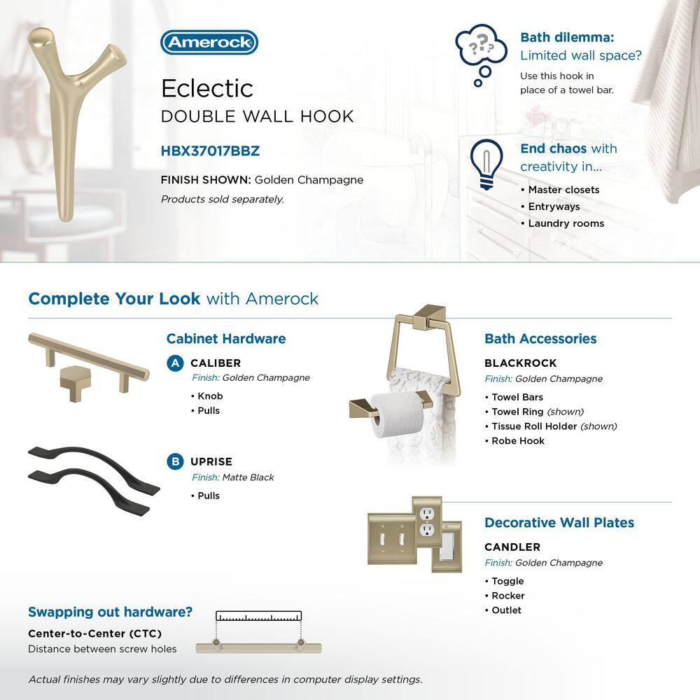 Golden Champagne Double Prong Decorative Wall Hook