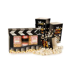 Movie Clapboard Popcorn Gift Set with 4 Black Pop Open Tubs 5-Piece Popcorn Set