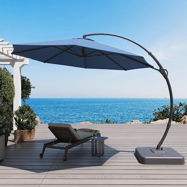 LAUSAINT HOME 12 ft. Aluminum Cantilever Patio Umbrella with Base in Navy Blue