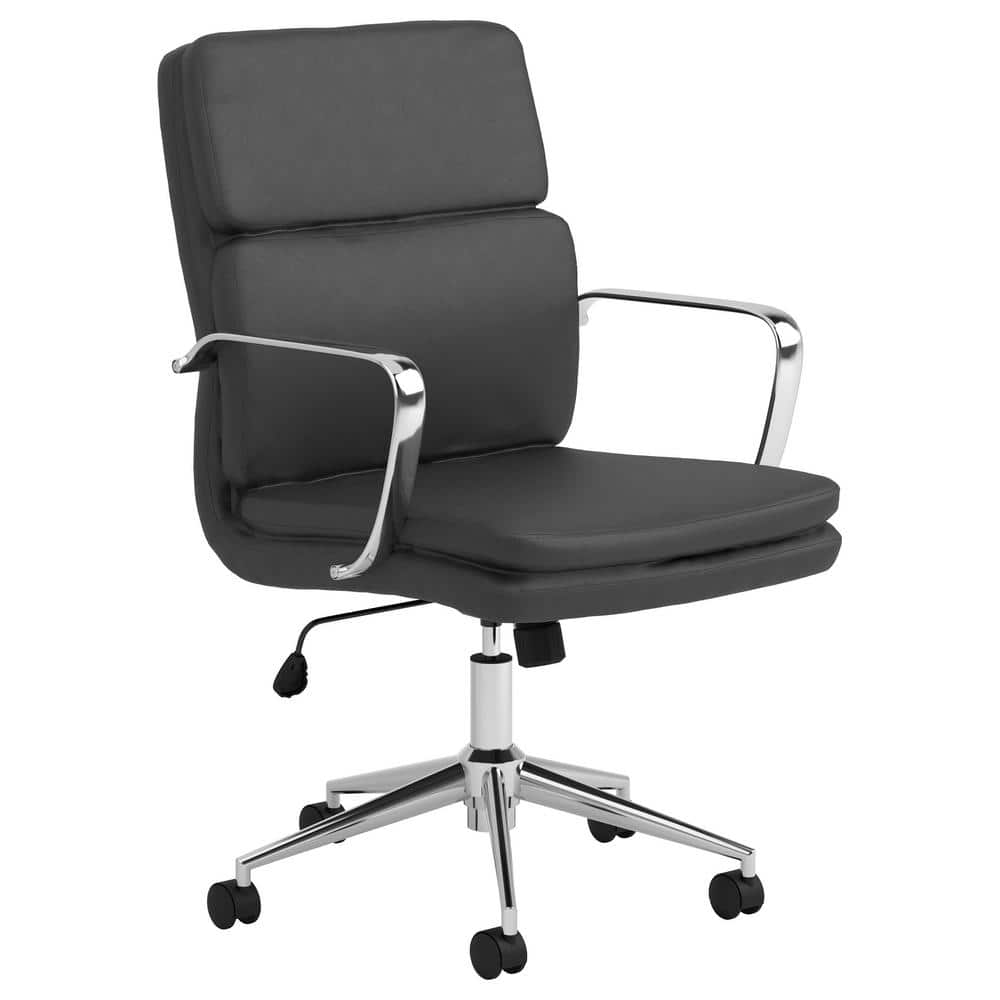 Ximena Transitional Black Leatherette and Chrome Desk Chair