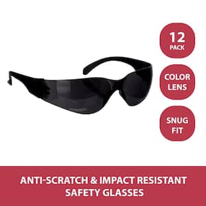 Black Full Color with Polycarbonate Lens Safety Glasses (12-Pack)
