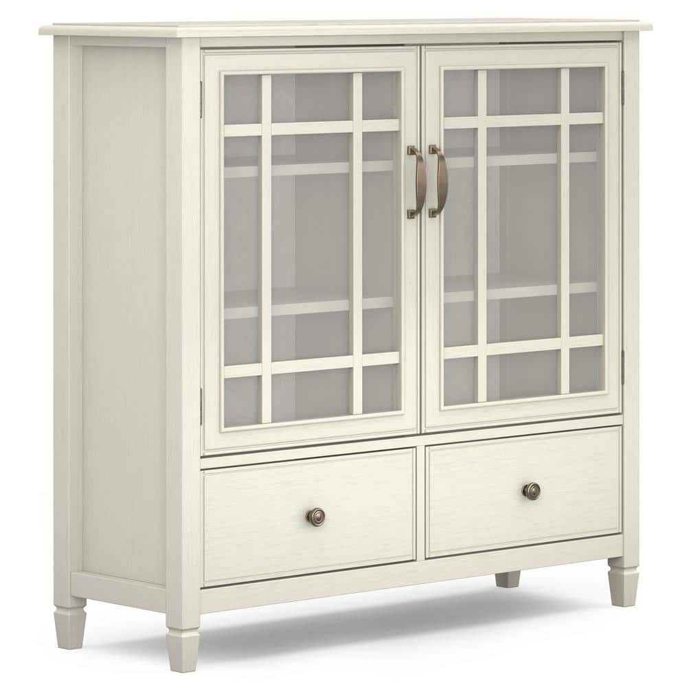 Antique White Solid Pine Tall Storage Cabinet with Adjustable Shelves