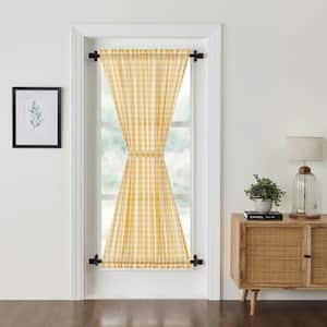 Annie Buffalo Check 40 in. W x 72 in. L Light Filtering Rod Pocket French Door Window Panel in Yellow Soft White