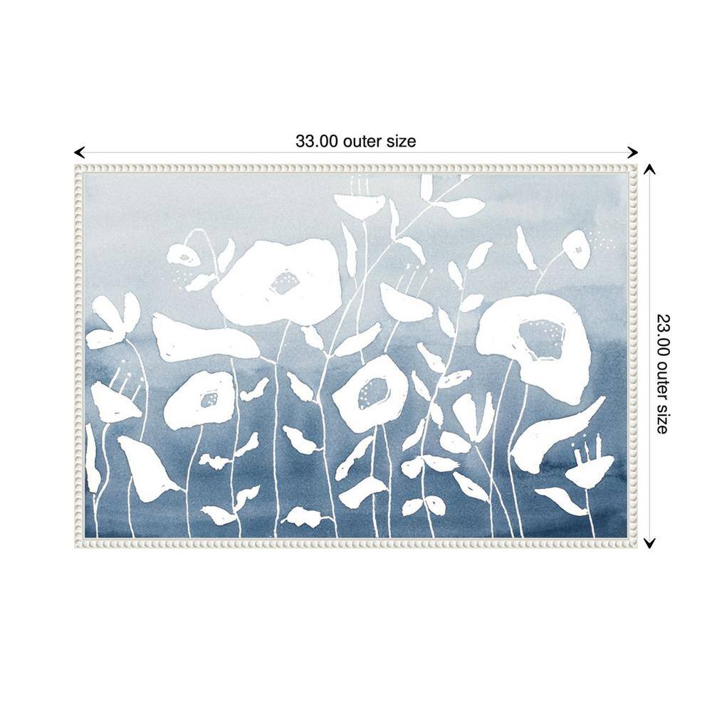 Blue and White Floral Garden Beaded Framed Canvas Wall Art