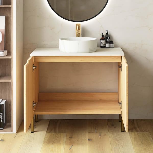 Yingze 30 in. Freestanding Single Sink Natural Bath Vanity with
