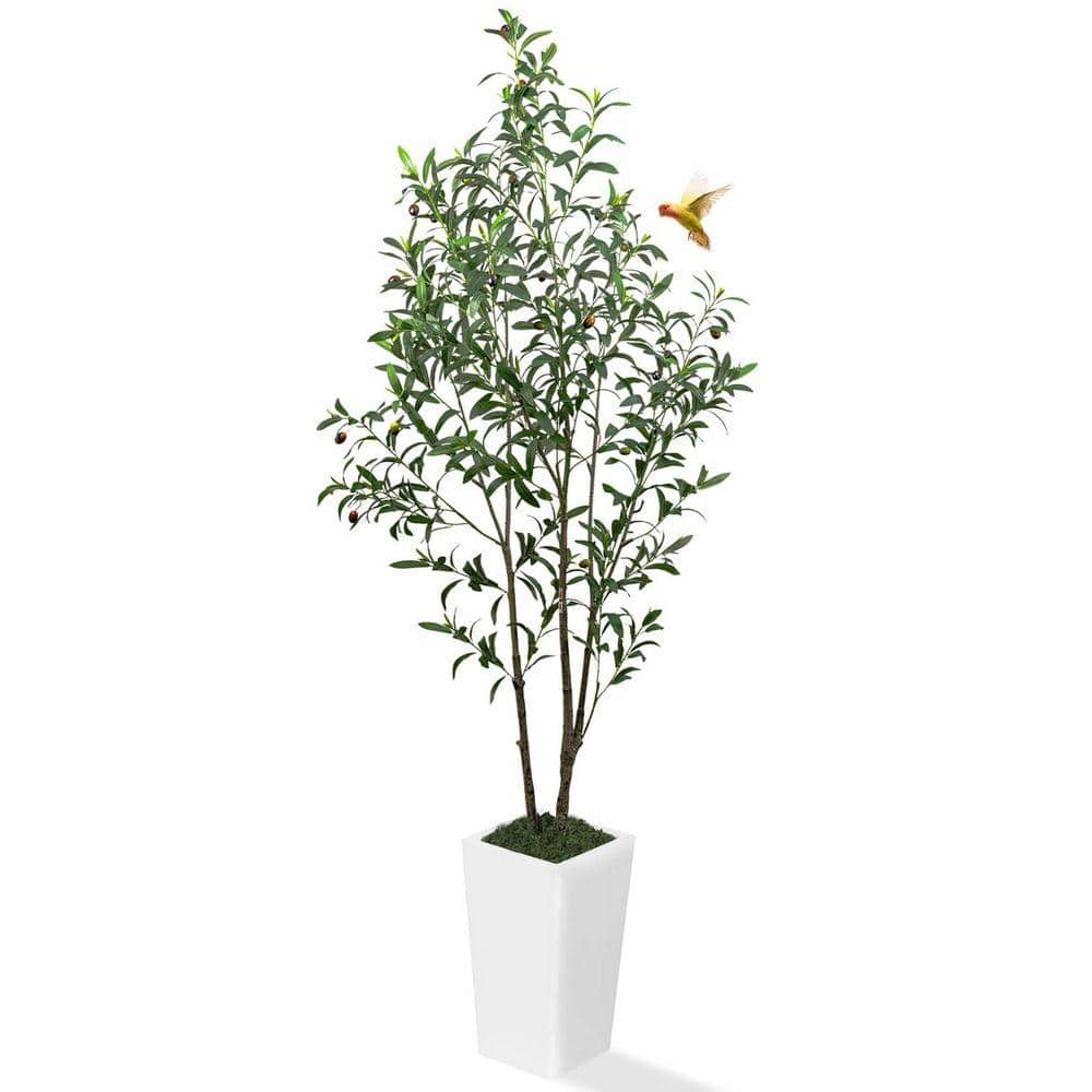6 ft. Artificial Tall Silk Olive Tree white Plastic Pot, Potted Planter ...