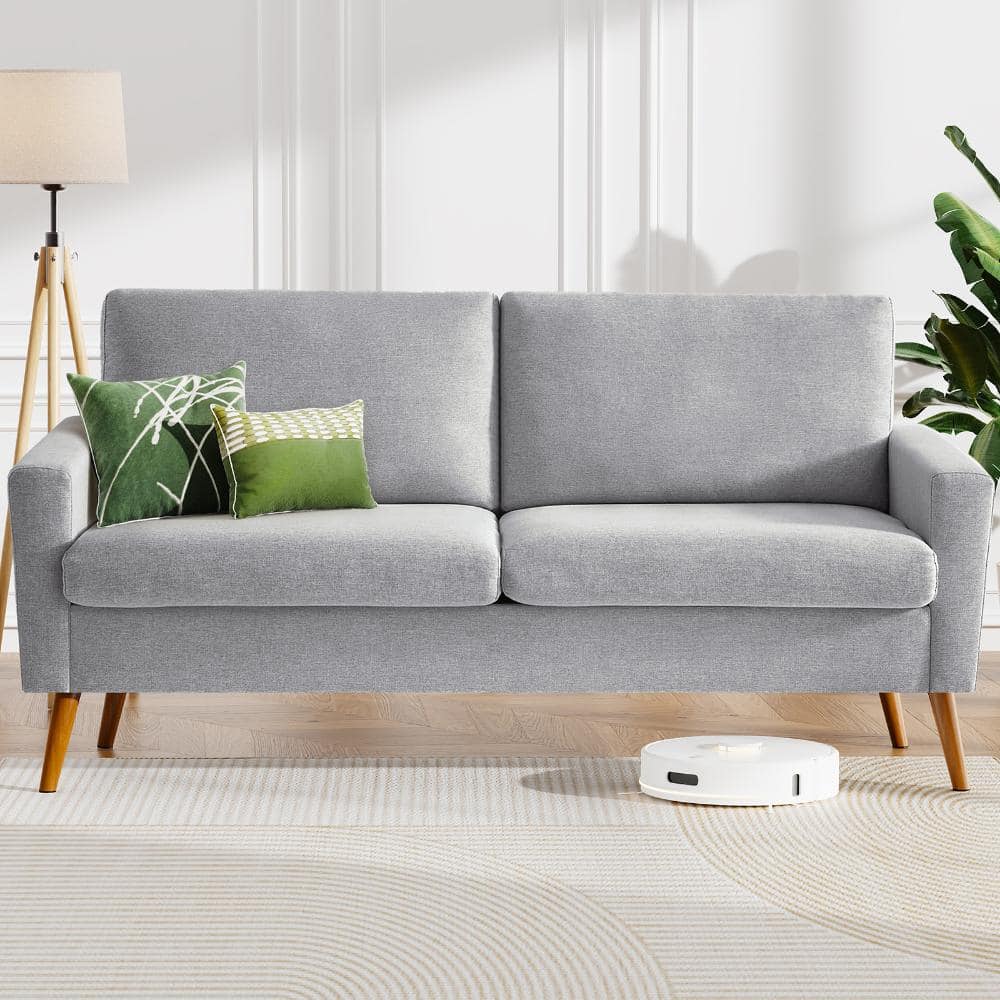 "68"" Mid-Century Modern Gray Linen Loveseat Sofa,24"" Deep Seat, Spring Cushion,800lb Support,Tool-Free Assembly" price history on PriceWatchPro