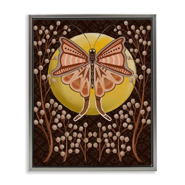 Stupell Industries Moth with Willows by Regina Moore Gray Floater Frame Animal Graphic Art Print 21 in. x 17 in.