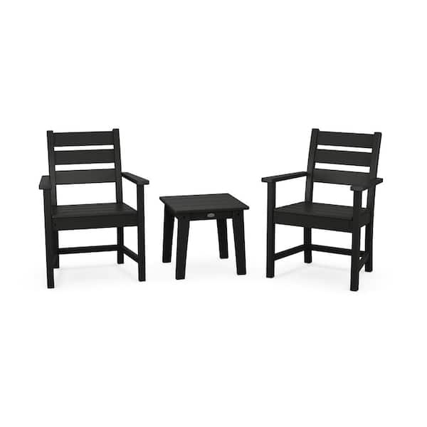 POLYWOOD Grant Park Black 3-Piece Plastic Arm Chair Outdoor Bistro Set