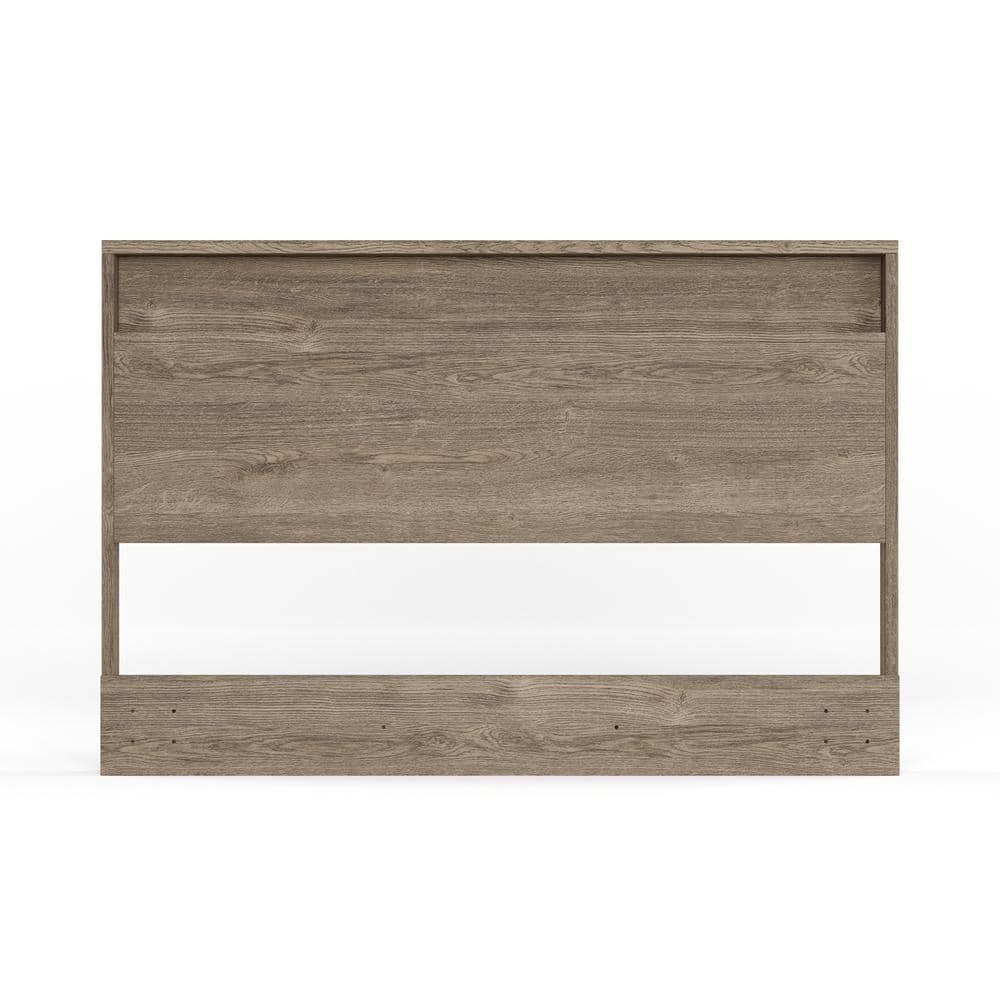 Weathered Oak Full/Queen Headboard with Storage Shelf