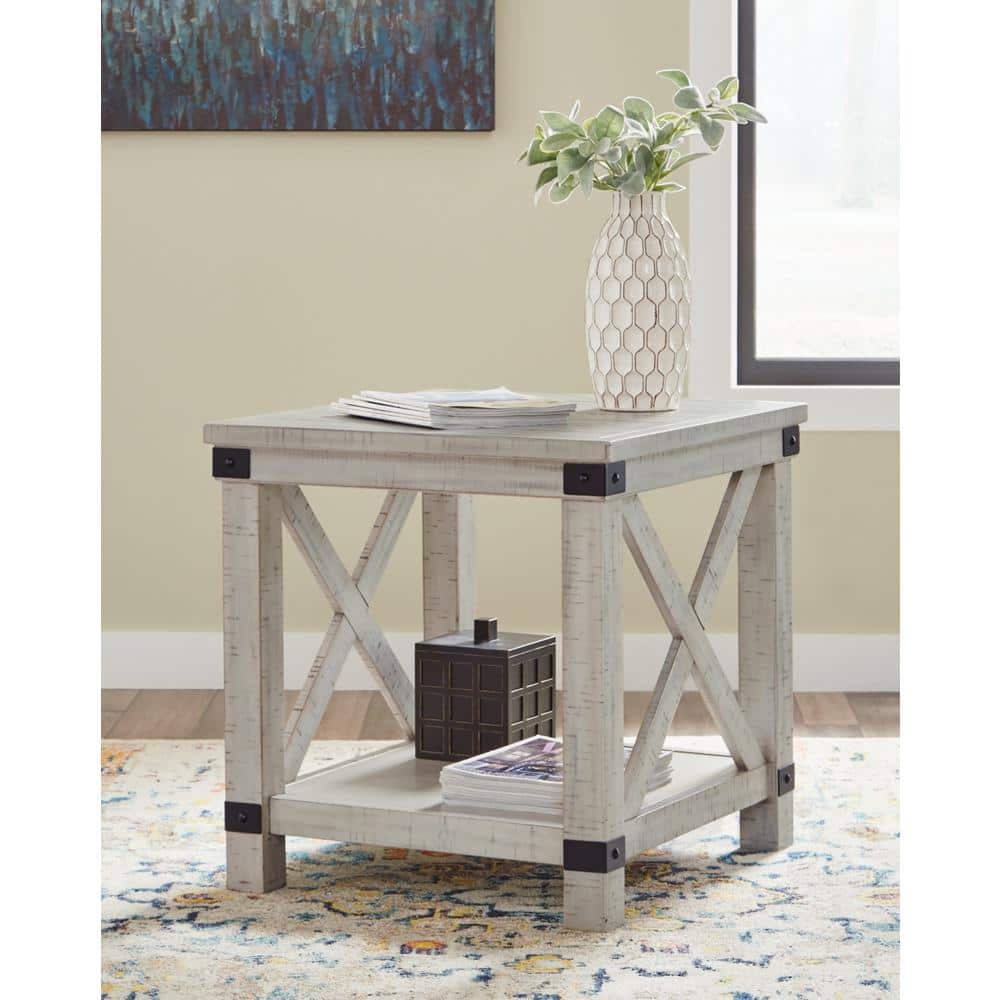 Carynhurst Contemporary White Wood Rectangular End Table with Storage