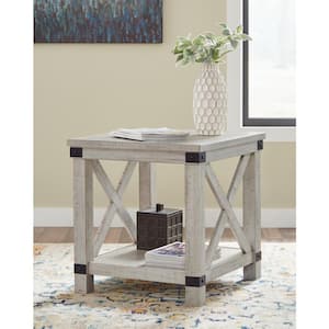 Carynhurst 24 in. White Rectangle MDF End Table with Lower Shelf