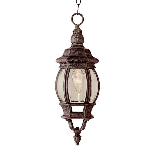 Bel Air Lighting Parsons 1Light Rust Hanging Outdoor Pendant Light Fixture with Clear Glass