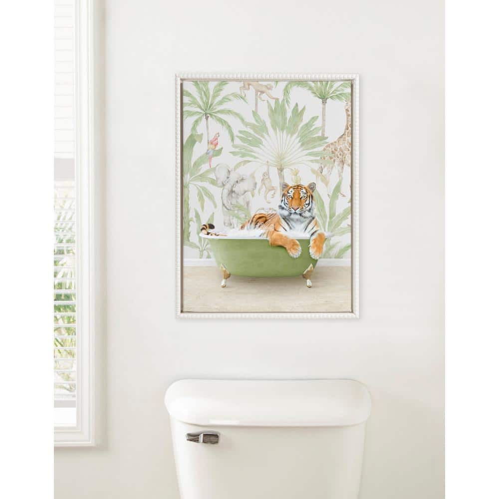 18"x24" Sylvie Beaded Tiger in Safari Bath by Amy Peterson - Kate & Laurel: Whimsical Wall Decor for Bathroom