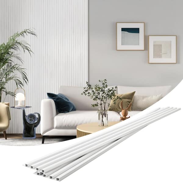 8-Pack 0.67 in. x 0.67 ft. x 8 ft. Acoustic Wood Slat Wall Panels White Decorative Wall Paneling