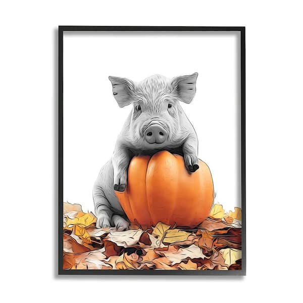 Stupell Industries Pig & Autumn Leaves by Annalisa Latella 1-Piece Framed Graphic Print Animal Poster Art Print 30 in. x 24 in.
