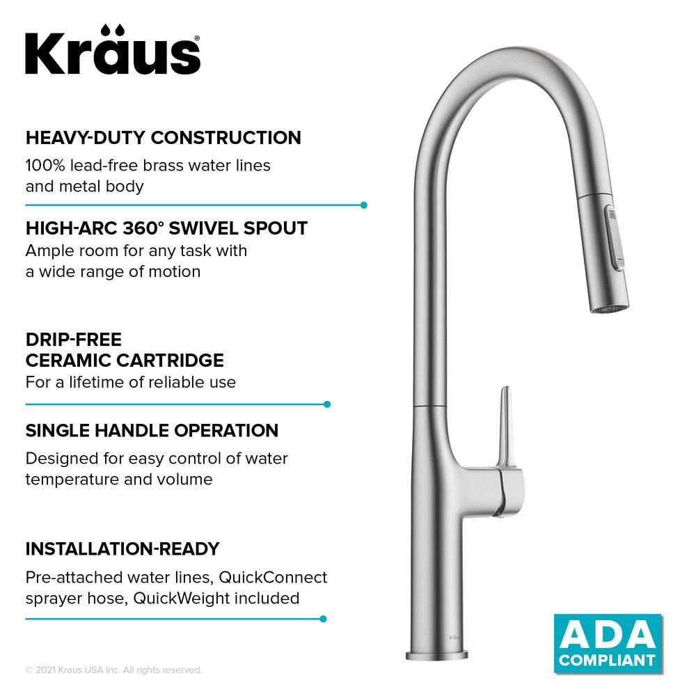 Tall Stainless Steel Pull-Down Kitchen Faucet with Spray
