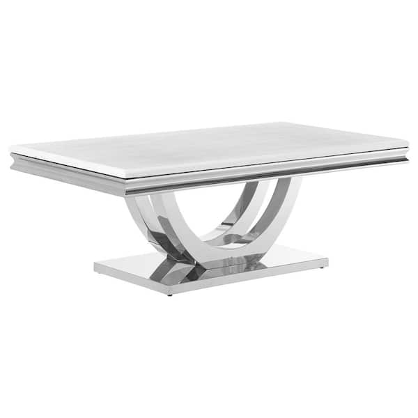 Coaster Kerwin 51 in. White and Chrome U-base Rectangle Faux Marble Top Coffee Table