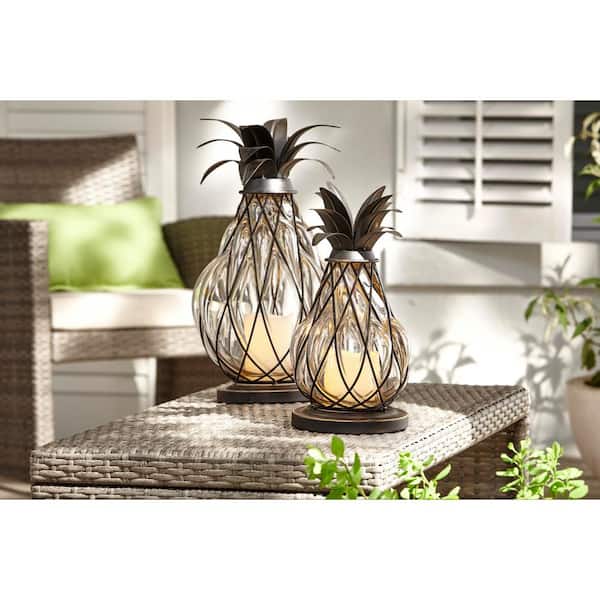 Hampton Bay 17 in. Aged Bronze Outdoor Patio LED Candle Pineapple Lantern  HD18123AL - The Home Depot