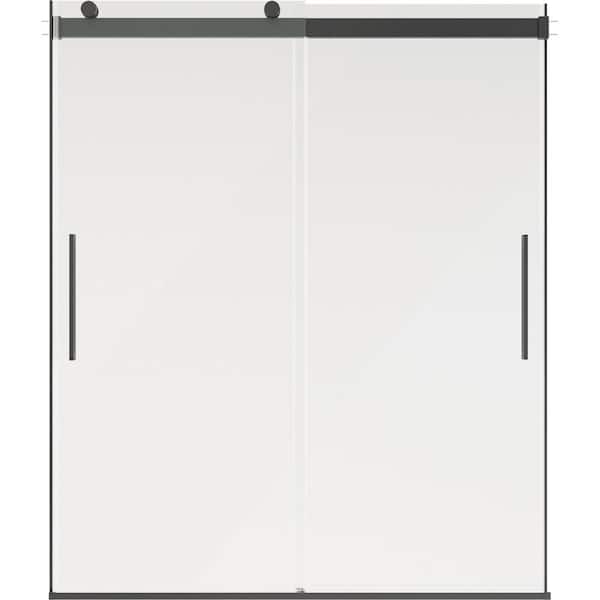 Classic 500 60 in. W x 71 in. H Frameless Sliding Shower Door, Matte Black, 6 mm Clear Glass