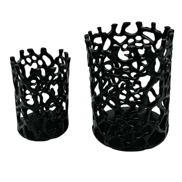 castellousa Aluminum Metal Modern Black Candle Holder 2-Set