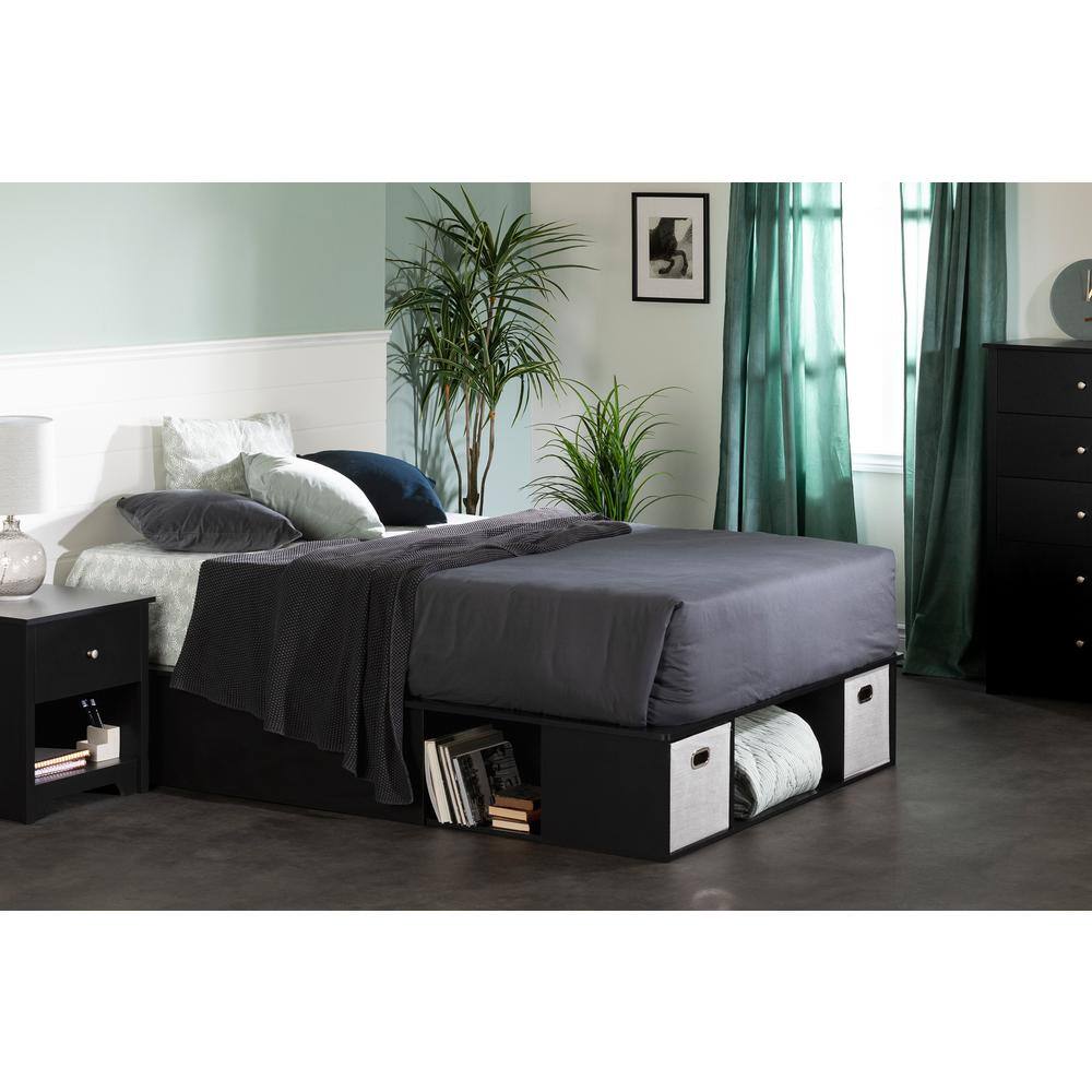 Full Black Upholstered Captain's Storage Bed with Drawers