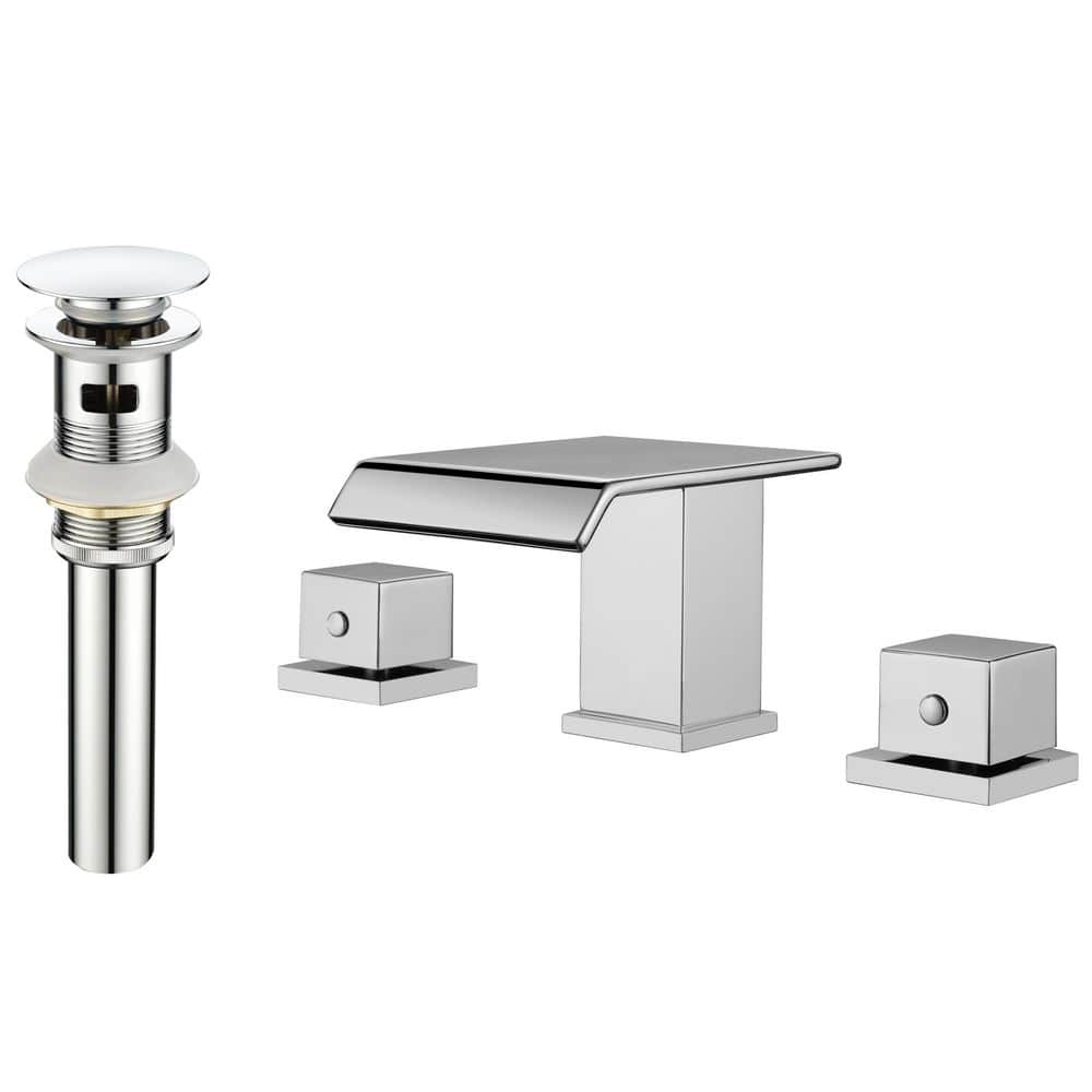 "8 in. Widespread Double Handle Bathroom Faucet with 3.94"" Wide Waterfall Spout, Pop Up Drain and Supply Lines in Chrome" price history on PriceWatchPro