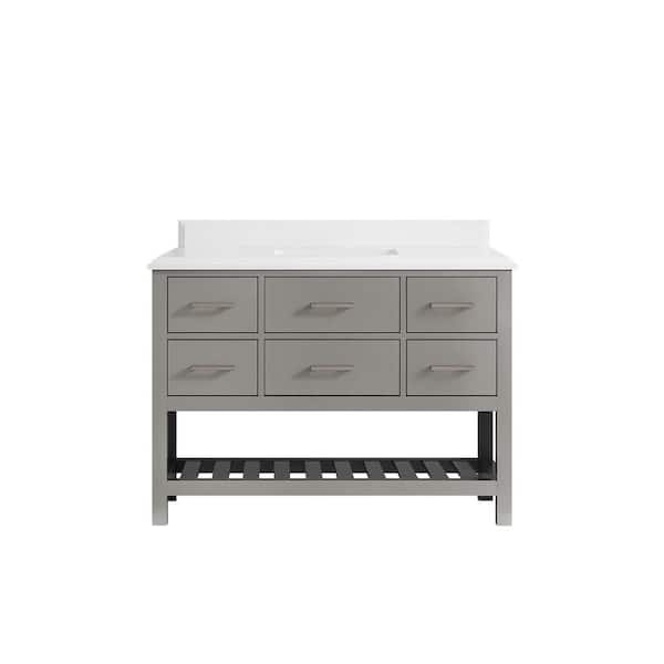 Willow Collections Parker 48 in. W x 22 in. D x 36 in. H Bath Vanity in Elephant Gray with Cove Edge White Quartz Top