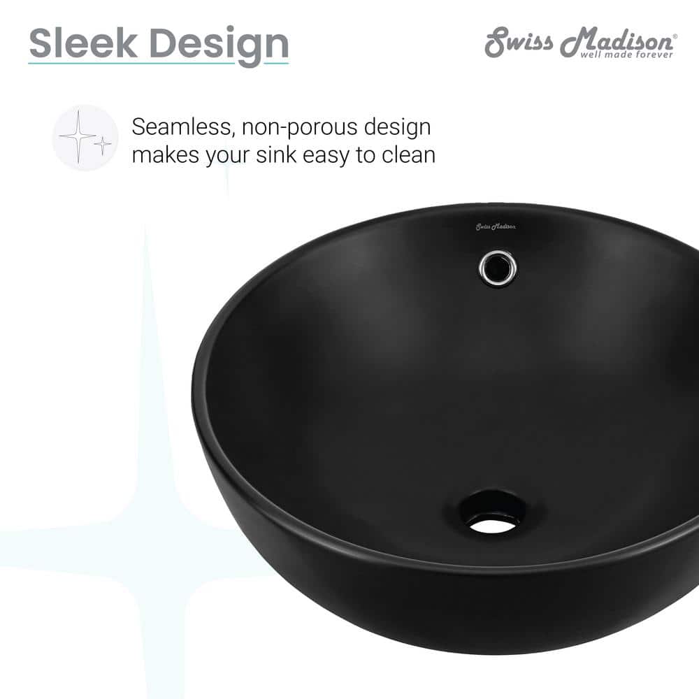 Matte Black Ceramic Round Above-Counter Vessel Sink