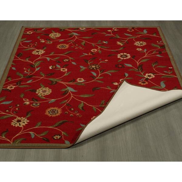 Ottomanson Ottohome Traditional Floral Non Slip Area Rug - Dark Red 2'3 x 3