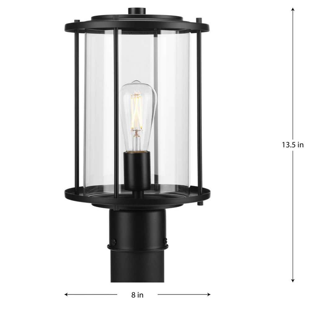 Gunther Matte Black Farmhouse Post Lantern with Clear Glass