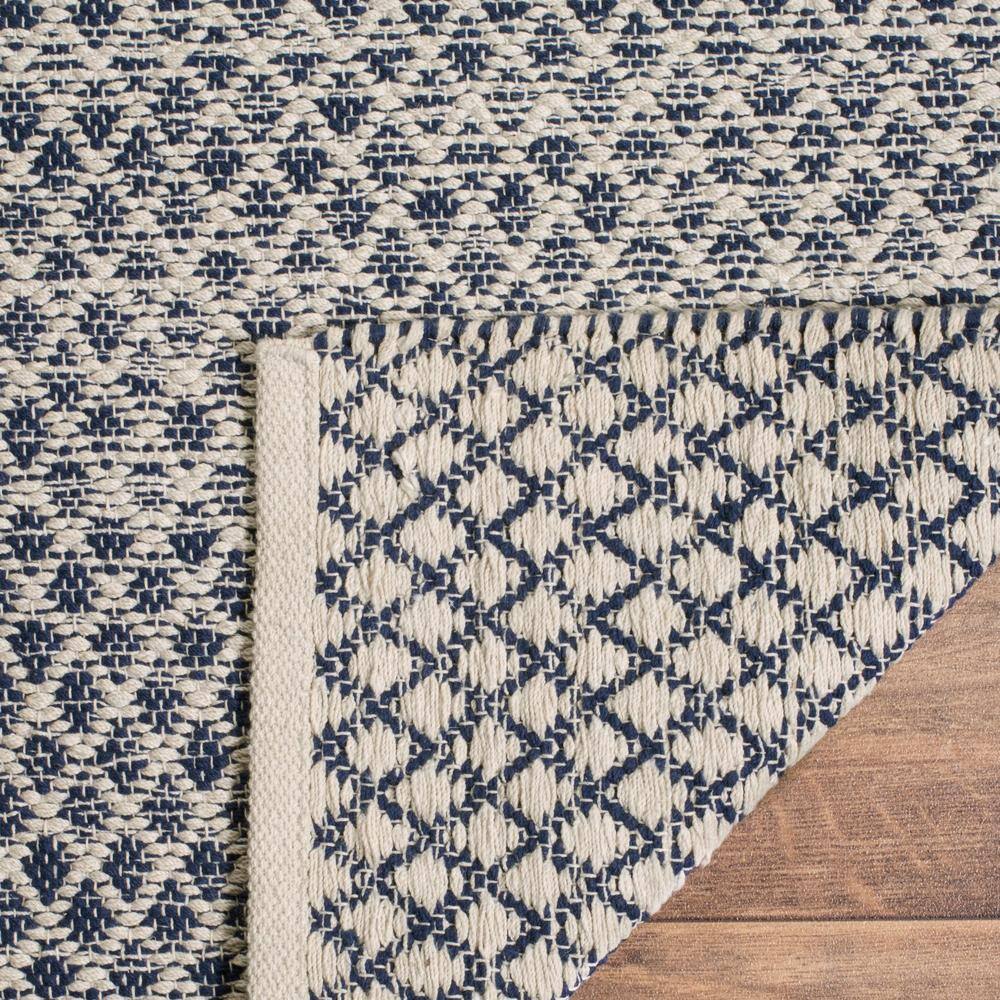 Navy and Ivory Cotton Flat Woven Handmade Area Rug 9' x 12'