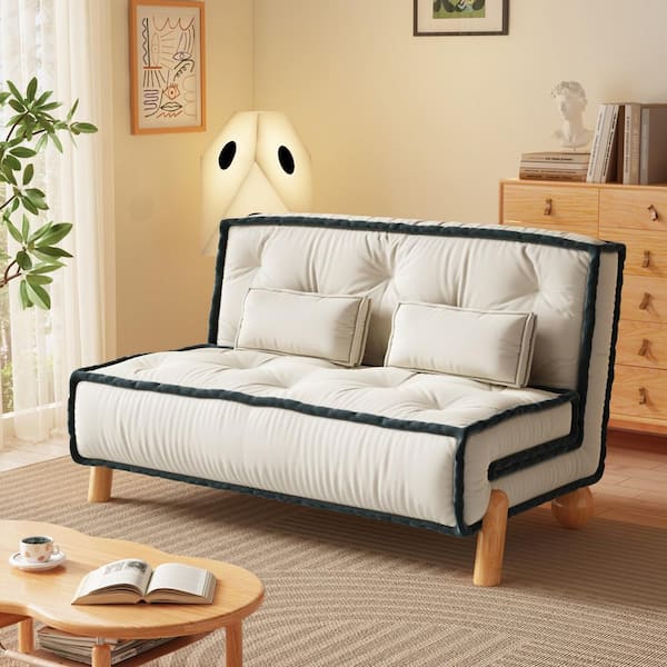 37.2 in. W Modern Armless Technological Velvet Twin Sleeper Size Sofa in White-2 Seat