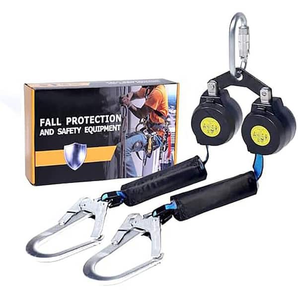 KIWDZFU 6 ft. Dual Leg Self-Retracting Lifeline Web Lanyard Retractable Twin Steel Locking Hooks Shock Absorber Fall Protection