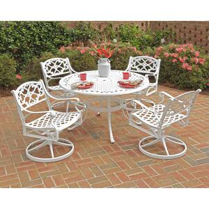 Sanibel 42 in. Swivel White 5-Piece Cast Aluminum Round Outdoor Dining Set with Green Cushions