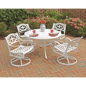 Sanibel White 5-Piece Cast Aluminum Outdoor Dining Set with Green Cushions