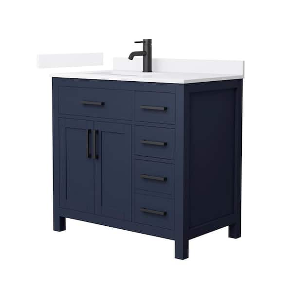 Wyndham Collection Beckett 36 in. Single Freestanding Dark Blue Bath Vanity with White Quartz Top (Assembled)