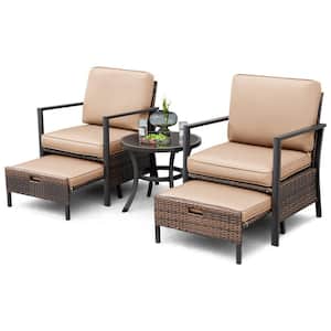 5-Piece Wicker Patio Conversation Set with Champagne Cushions