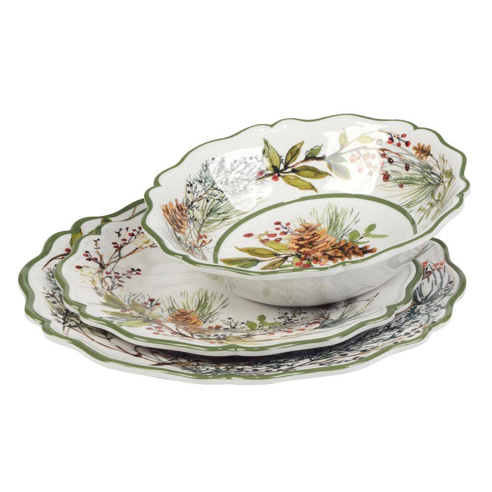 Perlette Red 12-Piece Melamine Holiday Dinnerware Set