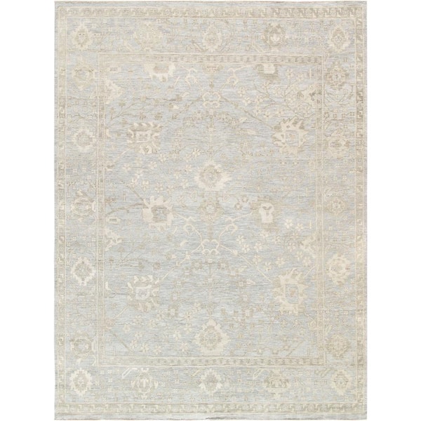 Oushak L. Blue 8 ft. x 10 ft. Floral Wool Area Rug