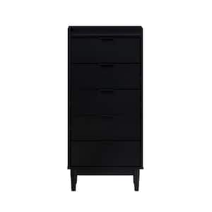 5-Drawer Black Solid Wood Mid-Century Modern Chest of Drawers with Tray Top