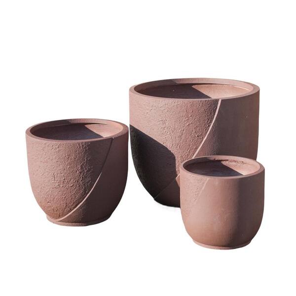 DIRECT WICKER Script 19.7 in., 15 in. and 11.4 in. Dia Brown Weathered Finish Concrete Planters with Drainage Holes (3-Pack)