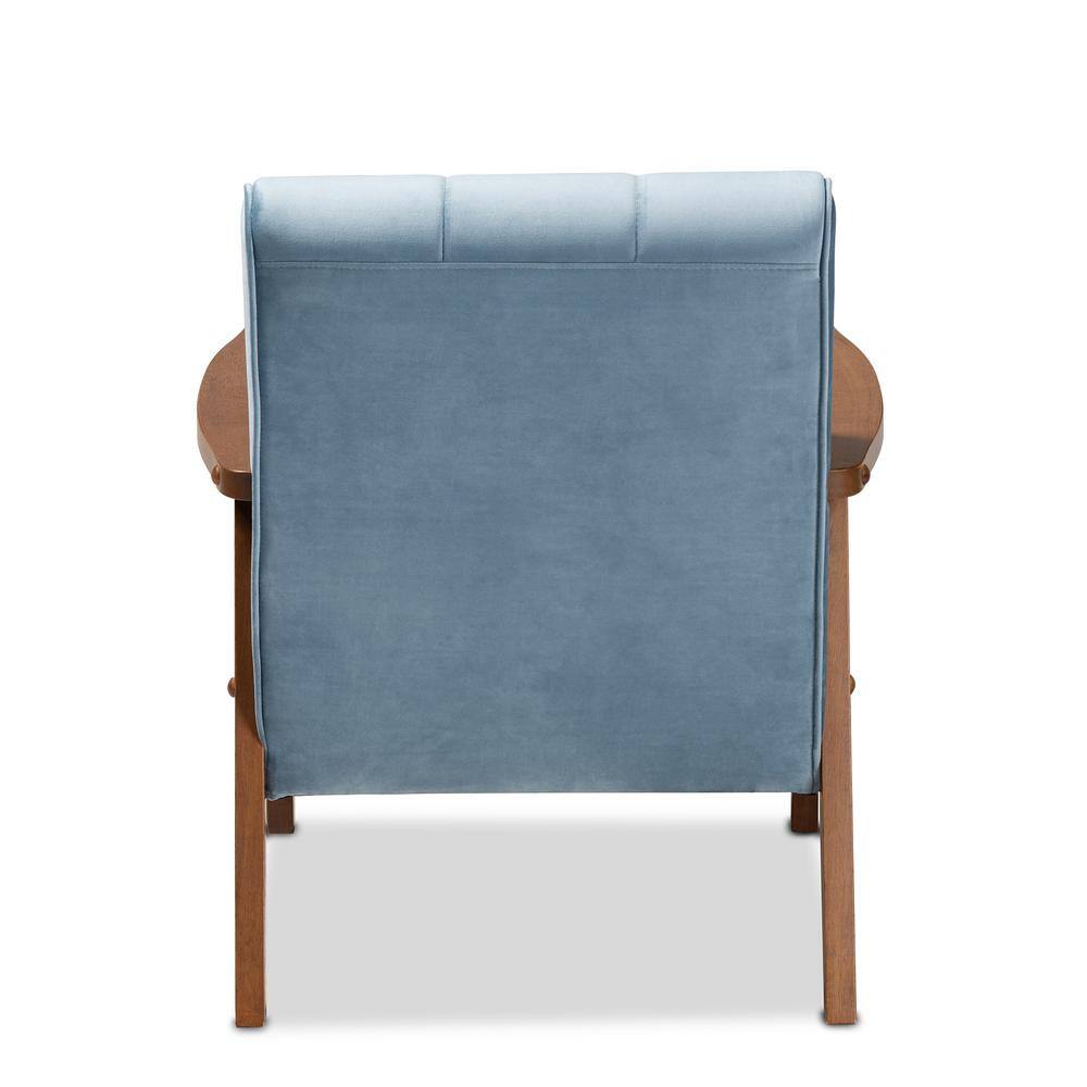 Asta Light Blue Velvet Upholstered Wood Armchair