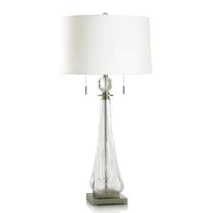 38.75 in. Clear, Brushed Nickel, White Gourd Task and Reading Table Lamp for Living Room with White Cotton Shade
