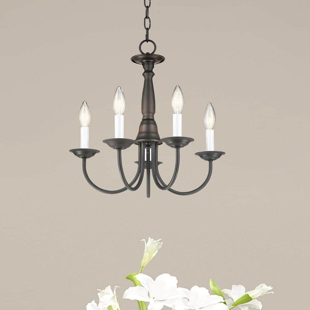 Elegant Bronze 5-Light Chandelier with Steel Finish and Chain Hang