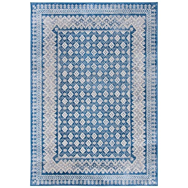 Brentwood 2 ft. x 4 ft. Navy/Beige Multi-Border Geometric Area Rug