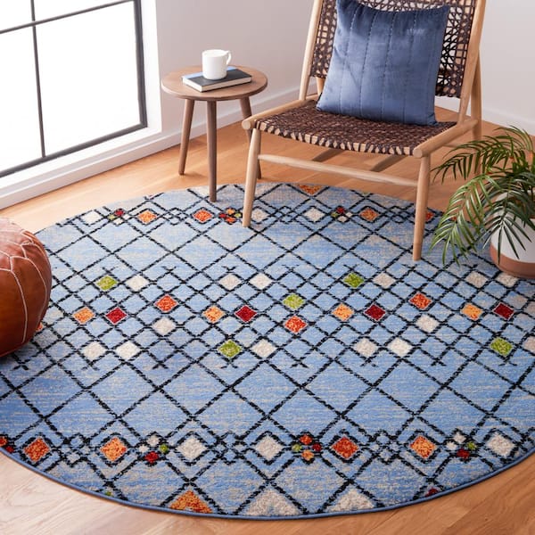 Amsterdam Blue/Ivory 7 ft. x 7 ft. Geometric;Trellis Round Area Rug